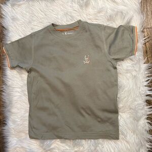 Psycho Bunny Boys Classic Tee 7-8Y Olive Green Pima Cotton Logo Skull Shirt